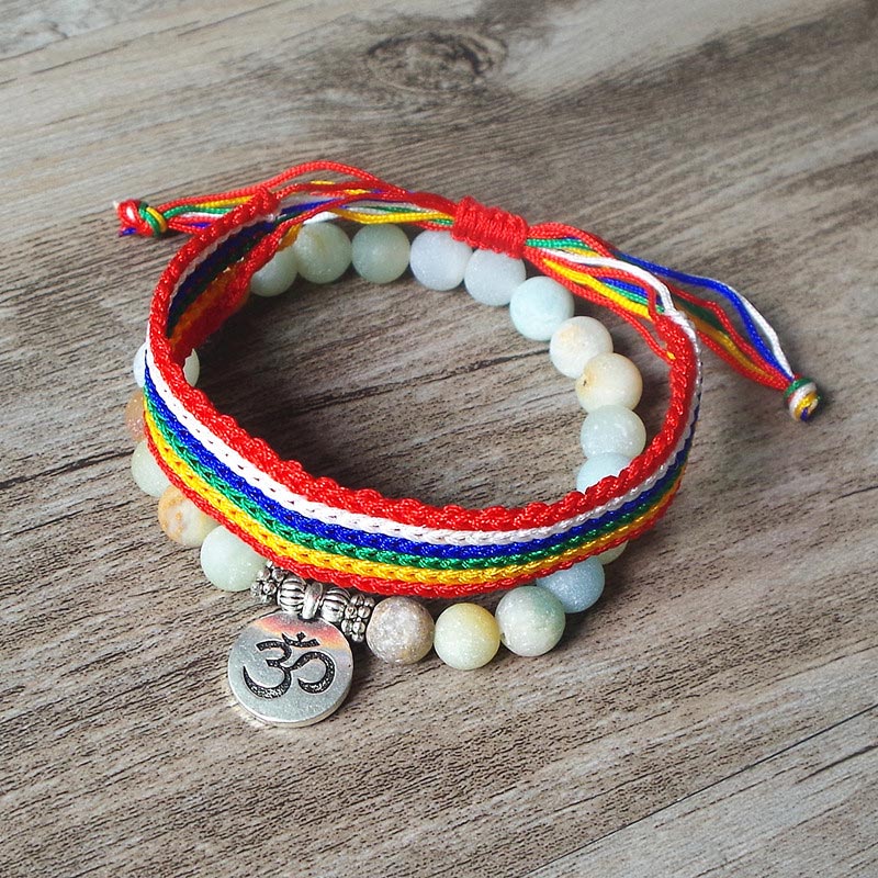 Set Buddha náramku s príveskom ÓM a farebného zapletaného náramku+náramok zadarmo!
