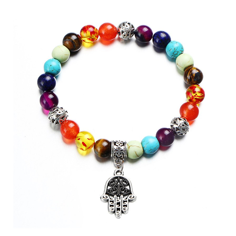 Trendový farebný Buddha náramok s príveskom Fatimina ruka (Hamsa) – Obrázok 2