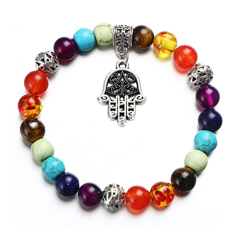 Trendový farebný Buddha náramok s príveskom Fatimina ruka (Hamsa) – Obrázok 3