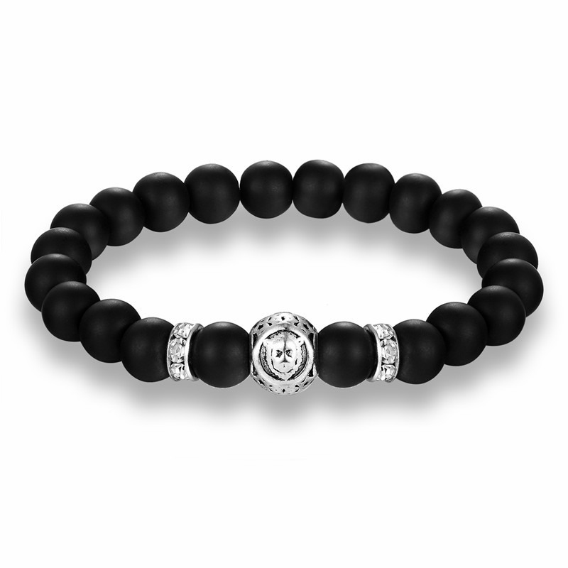 Buddha náramok s čiernymi korálkami a ozdobami so znakom zverokruhu - lev