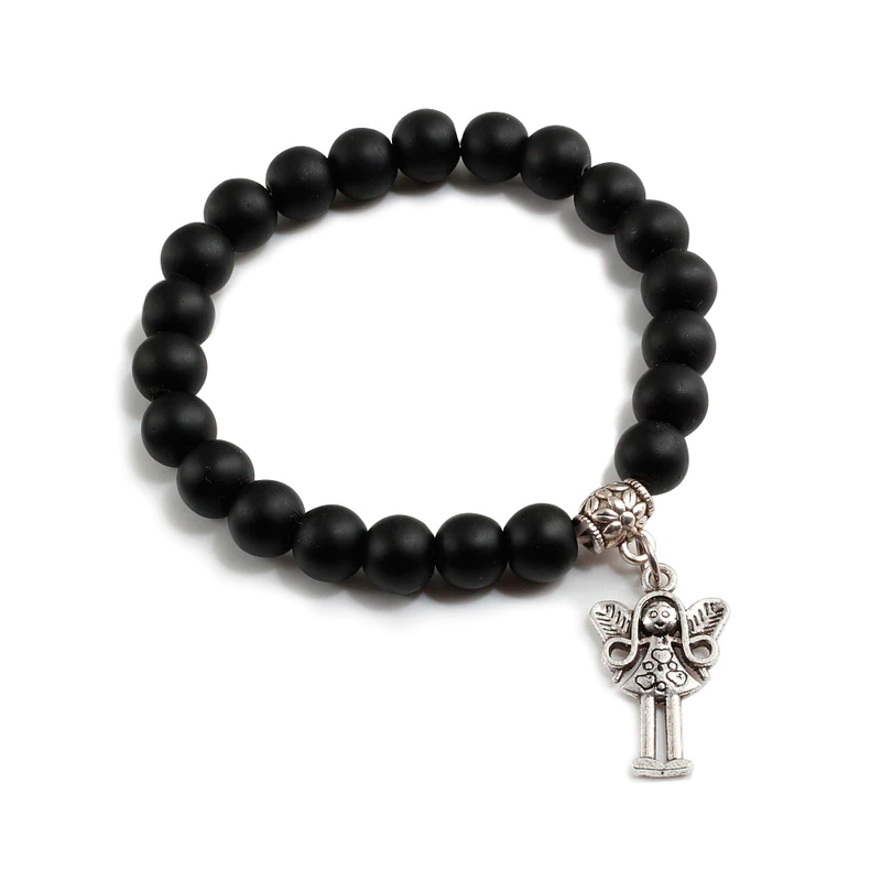 Trendový Buddha náramok z prírodného kameňa s príveskom Anjela - matný čierny
