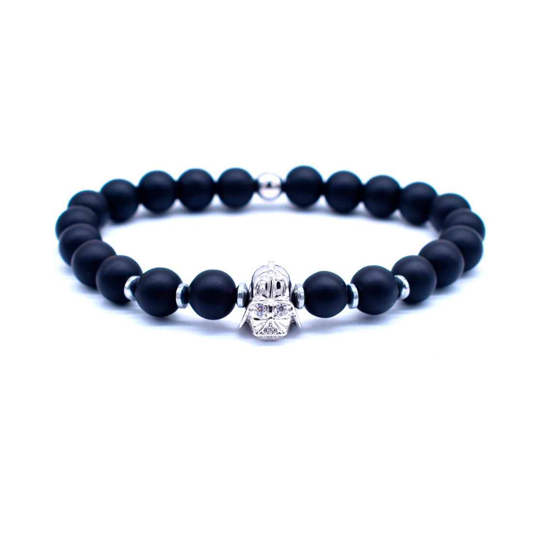 Trendový Buddha náramok z prírodného kameňa - strieborný Darth Vader