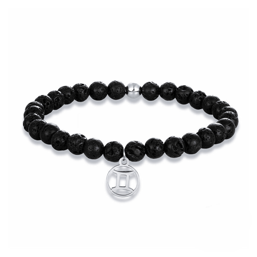 Buddha náramok s malými korálkami z lávového kameňa a s príveskom zverokruhu - blíženci