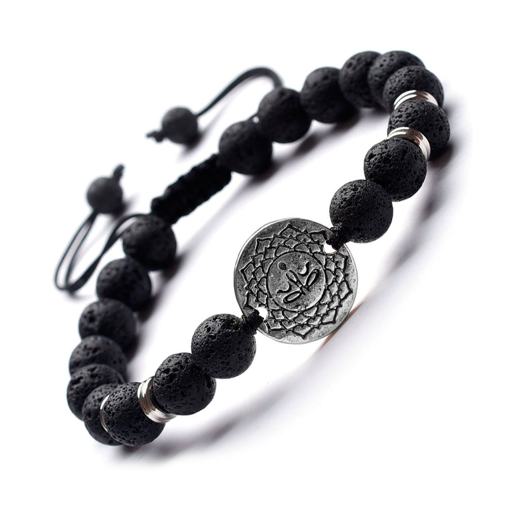 Trendový Buddha náramok z lávového kameňa s duchovným symbolom jogy ÓM – Obrázok 3